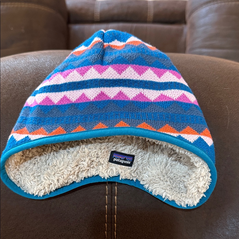 Patagonia Kids' Blue and Pink Patterned Beanie